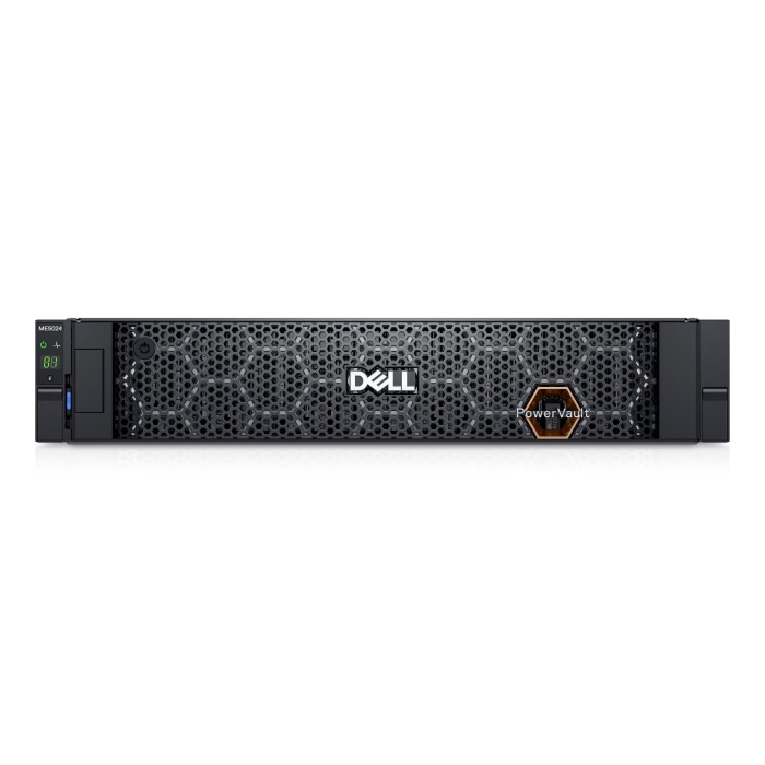 Dell PowerVault storage array ME5024 with 2x iSCSI (10/25GbE SFP28) controller, 6x 3.84TB SSD SAS, 2x 580W AC PSU, rails, bezel