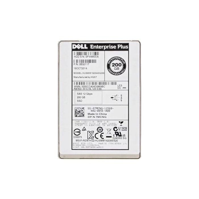 Hard drive Dell 200GB SSD SAS 12G 2.5" MLC WI 512 7MCNG