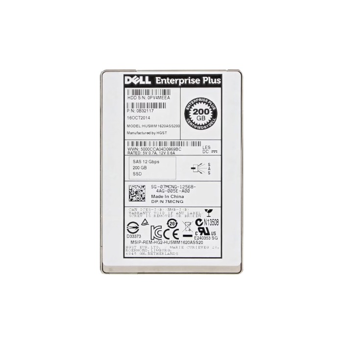 Hard drive Dell 200GB SSD SAS 12G 2.5" MLC WI 512 7MCNG