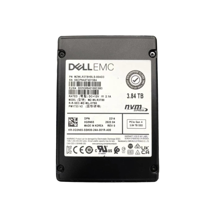 Hard drive Dell 3.84TB SSD NVMe PCIe 4.0 U.2 2.5" TLC RI TCG Opal 2.0 G5N65