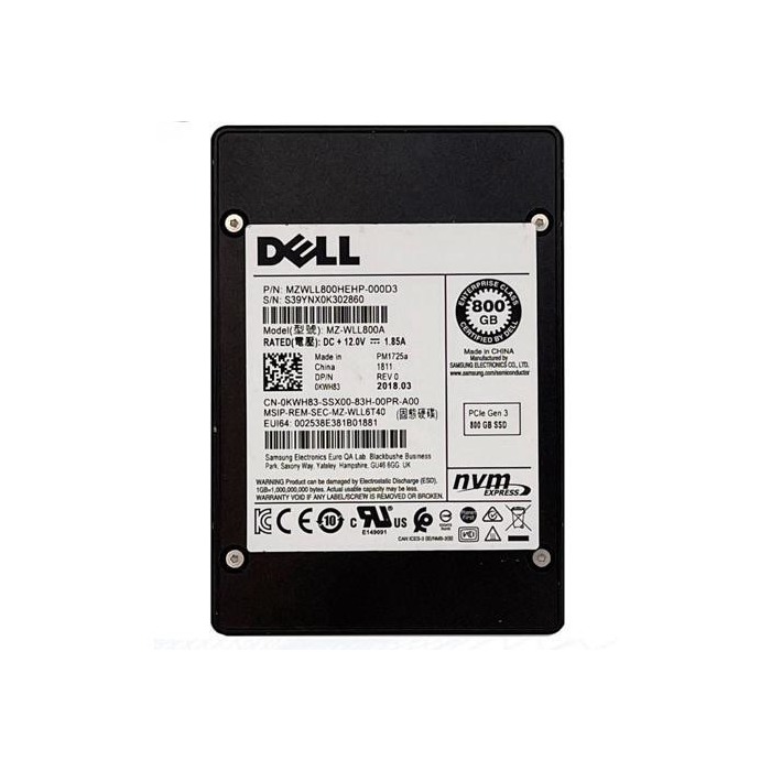 Hard drive Dell 800GB SSD PCIe NVMe PCIe 3.0x4 U.2 2.5" MLC MU KWH83