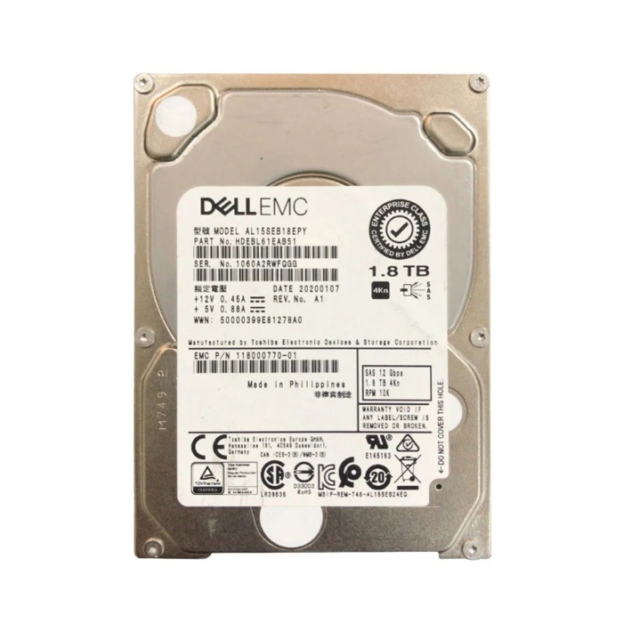 Hard drive EMC 1.8TB 10K HDD SAS 12G 2.5" 4KN 118000770-01