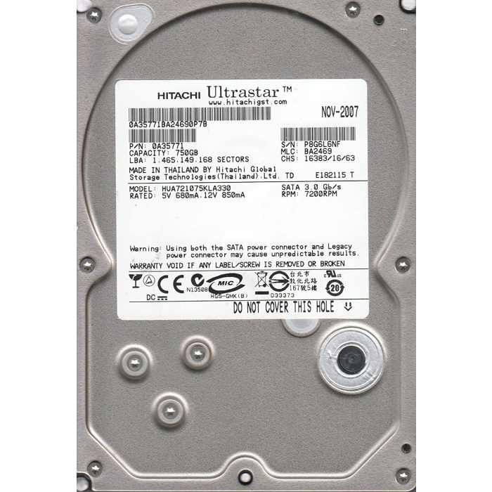 Hard drive Hitachi 750GB HDD SATA 3G 3.5" 0A35771