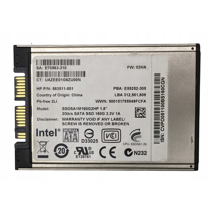 Hard drive HPE 160GB SSD SATA 3G 1.8" 583511-001