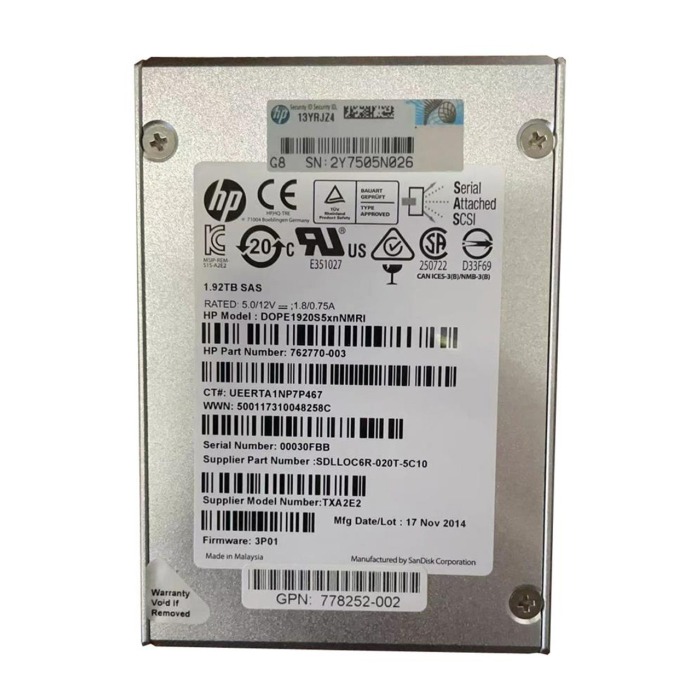Hard drive HPE 1.92TB SSD SAS 6G 2.5" MLC RI 762770-003