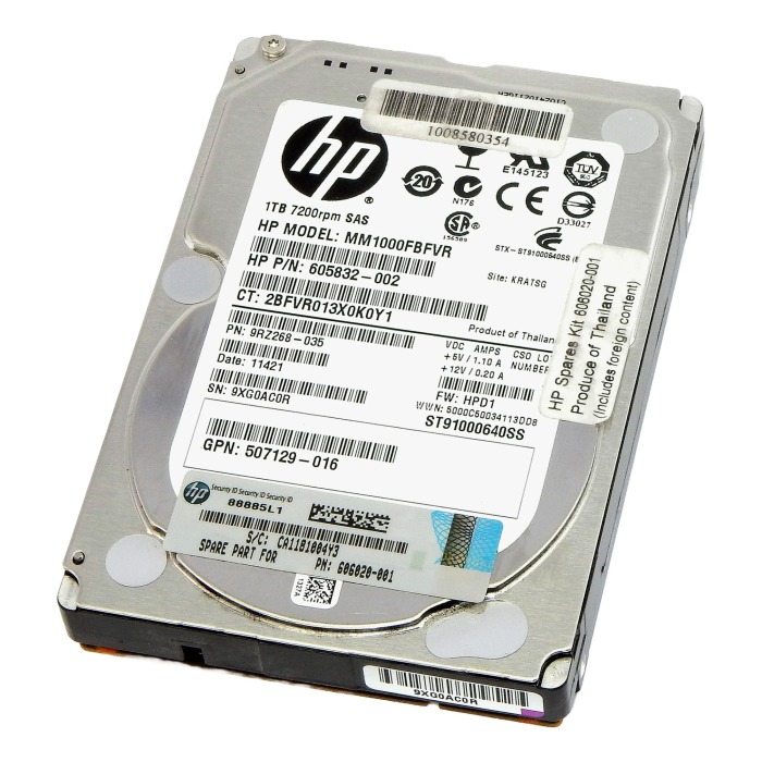 Hard drive HPE 1TB 7.2K HDD SAS 6G 2.5" 512n 16MB 605832-002