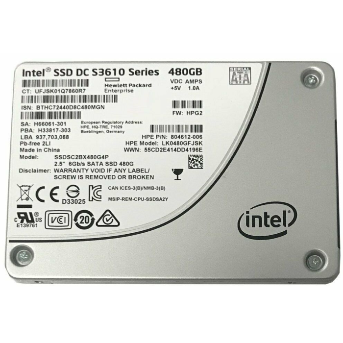 Hard drive HPE 480GB SSD SATA 6G 2.5" MLC MU 804612-006