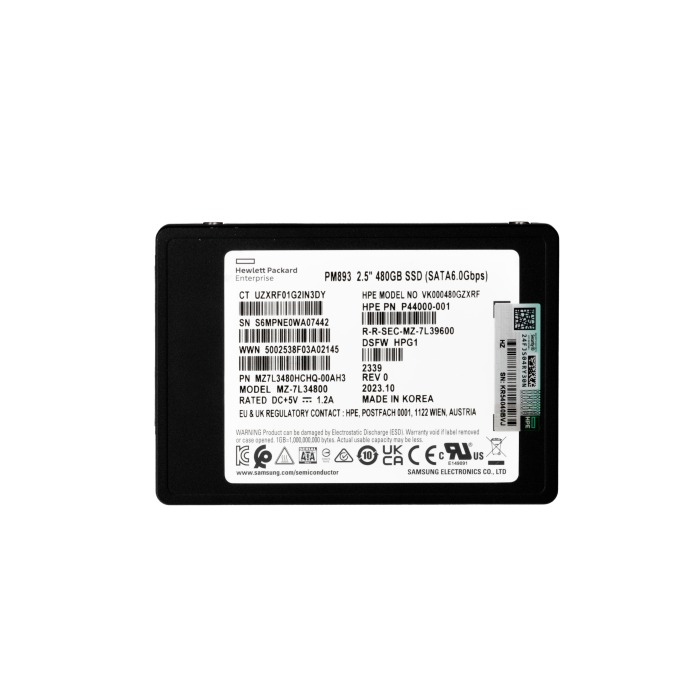 Hard drive HPE 480GB SSD SATA 6G 2.5" V-NAND TLC RI TCG 512e P44000-001