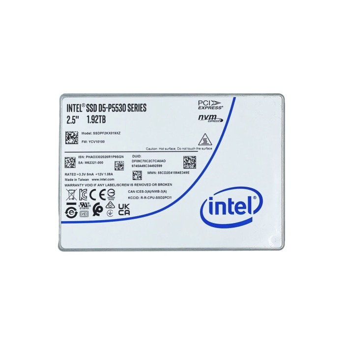 Hard drive Intel 1.92TB SSD NVMe PCIe 4.0x4 U.2 2.5" 3D TLC NAND RI 512 SSDPF2KX019XZN1