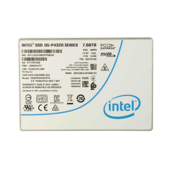Hard drive Intel D5-P4320 7.68TB SSD NVMe PCIe 3.1x4 U.2 2.5" QLC SSDPE2NV076T8