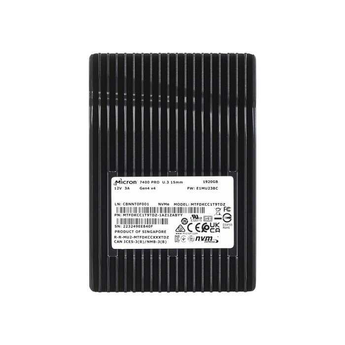 Hard drive Micron 7400 PRO 1.92TB NVMe PCIe 4.0 U.3 2.5" RI MTFDKCC1T9TDZ-1AZ1ZABYY