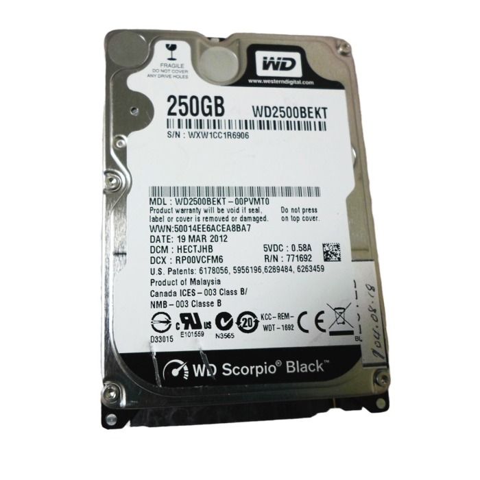 Hard drive WD Scorpio Black 250GB 7.2K HDD SATA 3G 2.5" 16MB WD2500BEKT-00PVMT0