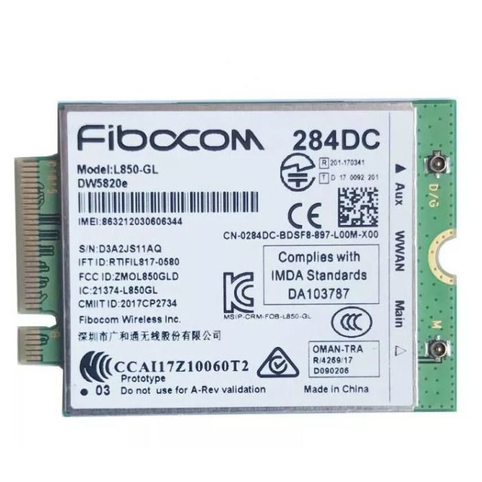 Network interface card Dell Fibocom DW5820e M.2 3042 LTE WWAN 284DC