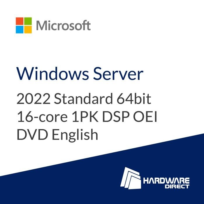 Operating System Microsoft Windows Server 2022 Standard 64bit 16-core 1PK DSP OEI DVD English